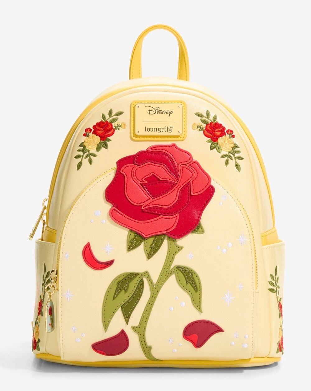 LOUNGEFLY Disney Beauty and the Beast Enchanted Rose Shimmer Backpack NWT